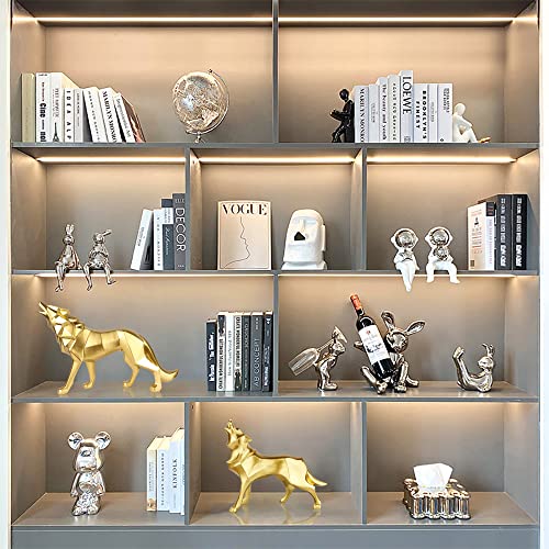 Idortybb Abstract Geometric Wolf Sculpture Animal Statues Art Figurines Home Decorations For Living Room Book Shelves Tv Bar Cabinets Desk Decor Table Centerpieces Ornaments (Wolf, Gold) #TOP4