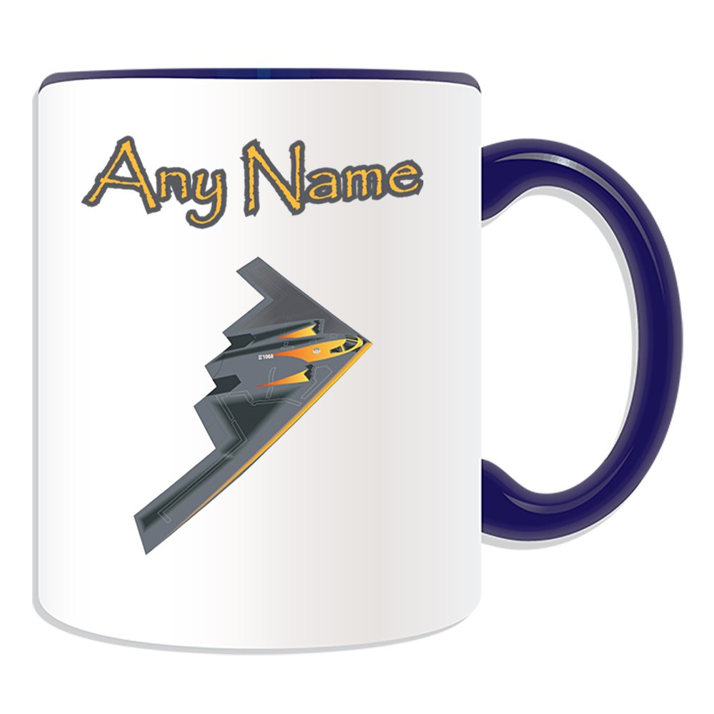 Unigift Blue Personalised Gift - B-2 Spirit Mug (Military Design Theme, Colour Options) - Any Name / Message On Your Unique - Army Armed Forces Soldier World War Weapon Battle Aircraft Air Plane Aeroplane Airplane Attack Gunship Bomber Transport Airliner Warfare Reconnaissance Observation Rescue Cargo Jet Propeller Uav Mission B2 Spirit Raf Fighter Stealth Bomber