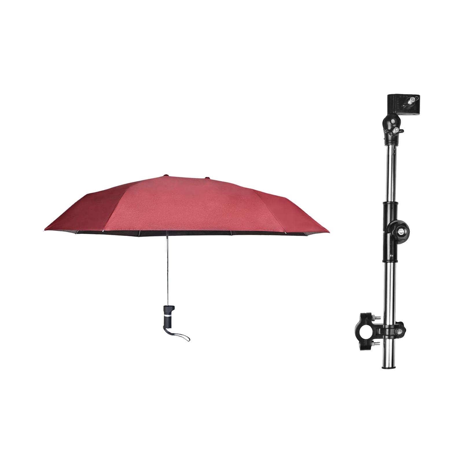 Sombrilla de Silla con Protección Solar, Ajustable 360 ​​Grados, Portátil, con Abrazadera Universal para Carrito de Carro, Capa única roja