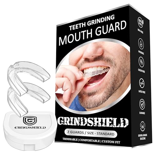 Anti Grinding Guard – Custom Fit, Non-Bulky, Moldable – (2) Teeth Grinding Guards & Case – Comfortable Mouthguard, Mouth Guard for Men, Clear