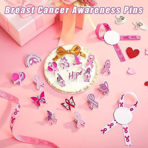 Ceenna 200 Pack Breast Cancer Awareness Lapel Pins Breast Cancer Pins Bulk Pink Ribbon Lapel Pin Butterfly Enamel Pins for Women Hope Official Brooches Badge for Charity Public Supplies 20 Style4