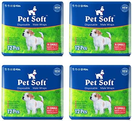 Pet Soft Disposable Male Dog Wraps - Dog Diapers for Male Dogs, Puppy Diapers 48pcs XSmall
