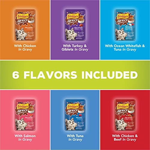 Purina Friskies Gravy Wet Cat Food Variety Pack, Gravy Sensations Farm And Fish Pouches - (2 Packs Of 24) 3 Oz. Pouches #TOP1