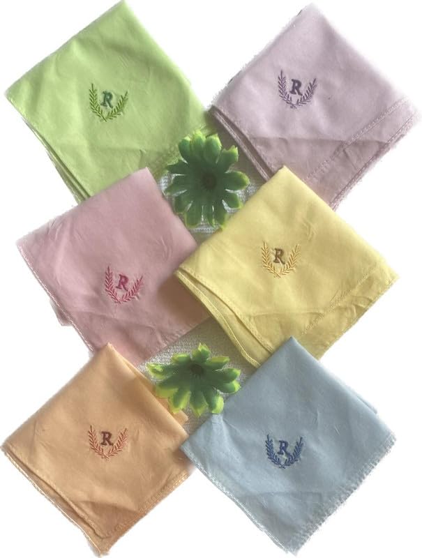 Image of ANTONIA Personalized Cotton Women's Handkerchiefs with Embroidered Initials, Assorted Colours (33 cm x 33 cm)