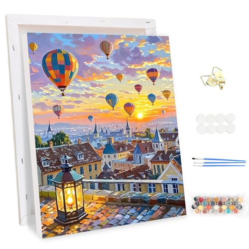 MEIYUDA Pintar por Numeros Adultos con Marco Globo aerostático, DIY Pintura por Numeros Kit Manualidades, Cuadros por Numeros Pigmento Acrílico, Decoración para el Hogar Regalo de pared 30x40cm