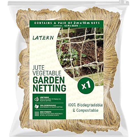 LATERN 2M x 10M Plant Support Jute Netting, 100% Eco Friendly Biodegradable & Compostable Jute Trellis Twine Netting for Garden Climbing Vegetable Tomatoes Runner Beans Pea Cover