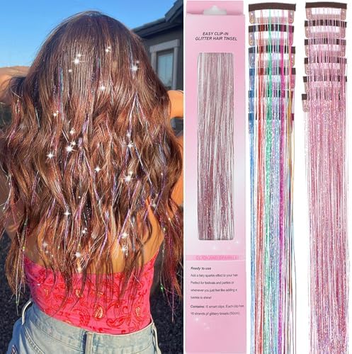 Hair Tinsel, 18 Colors Hair Tinsel Kit For Girls 7600 Strands Fairy Tinsel Hair Extensions Holographic Hair Tinsel Heat Resistant Colored Hair Glitter Christmas Party Festival 18 Colors - View #4