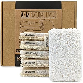 A&M Natural Living Eco Scourer Loofah Sponges, Pack of 6 White Washing Up Sponges, 100% Compostable & Biodegradable, The Perfect Loofah Kitchen Sponge for Sustainable Living