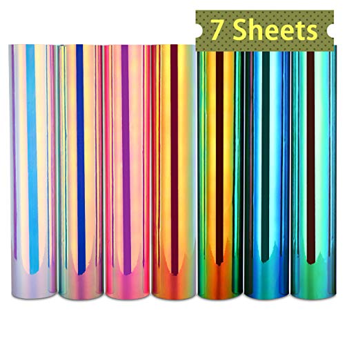 Lya Vinyl Permanent Holographic Opal Craft Vinyl 12 x 12 inchs 7 Sheets/Pack with 2 Transfer Papers for Home Decor, Logo, Letters, Banners, Car Exteriors, Glass Mirrors, Scrapbooking, Sign Plotters