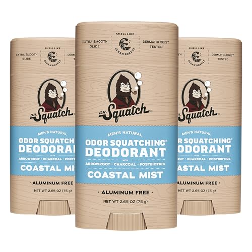 Dr. Squatch Natural Deodorant for Men - Odor-Squatching Aluminum Free - Coastal Mist (2.65 oz,...