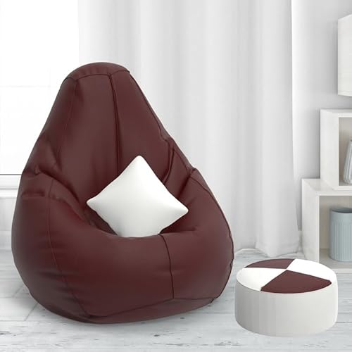 Pi Bean Bags with Beans Filled XXL Bean Bag with Free Cushion and Footrest - Official : ZenSack(Color : Maroon)