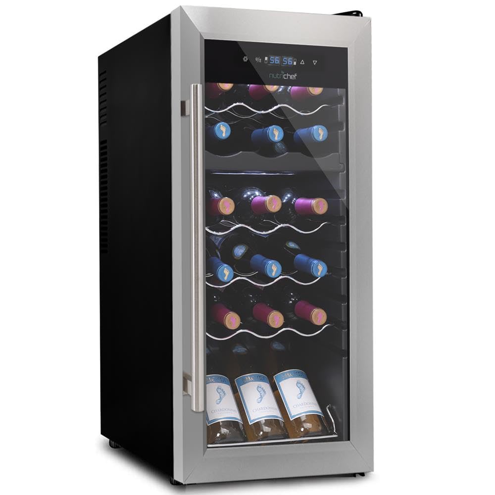 PKCWCDS188 - Refrigerador de vino independiente, enfriador de bebidas de doble zona para 18 botellas para el hogar y la oficina, 32 x 13 x 19 pulgadas, temperatura ajustable 41-64 F, negro 4