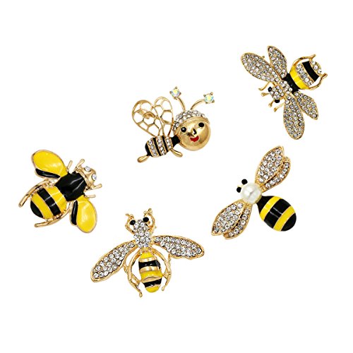 Apol Set of 5 Fashion Enamel Crystal Rhinestones Bee Themed Brooch Pin for Clothes Dress Scarf Decoration2