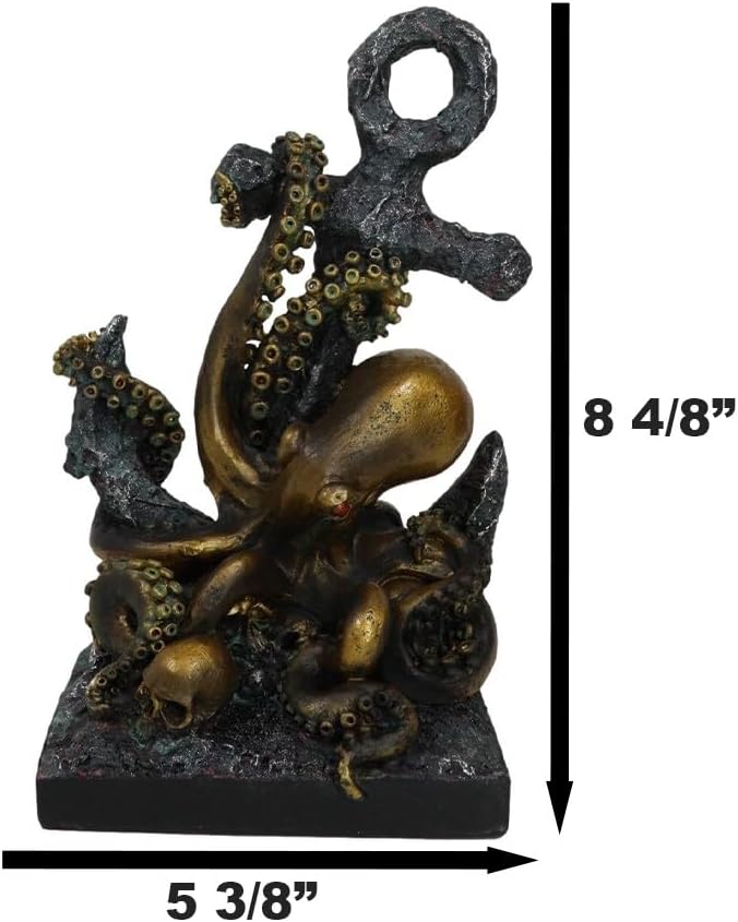 Miniatura 2 de Ebros - Estatua de ancla gigante de pulpo de mar profundo Kraken Hauling, como náutico mítico Kraken Cthulhu, figura decorativa de pisapapeles para