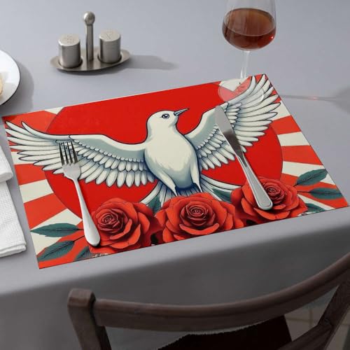 Sets de table colombe blanche et roses lot de 6 pièces lavables pour salle à manger