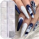 BASEMMAHER Superfine White Sugar Sandy Nail Glitter Powder Diamond Dust Shining Pigment Sugar Effect Candy Coat Glitter Dipping Powder for Christmas Snowflake Nails Design Winter Manicure Decorations