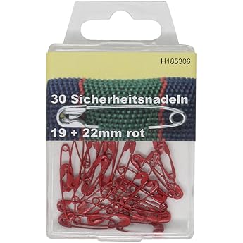 BIG-SAM Mini Safety Pins Assortment 19 & 22 mm Mix Plain - Red Yellow Green Blue White Tin Packaging Red