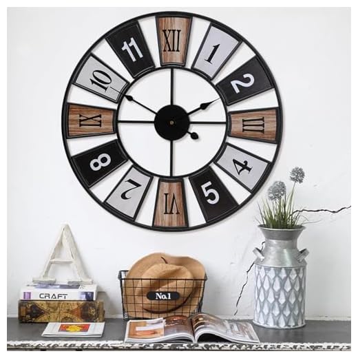 SIN&MI Large Wall Clock Vintage Large Digital Creative Garden Wall Clock Iron Outdoor Clock Round
