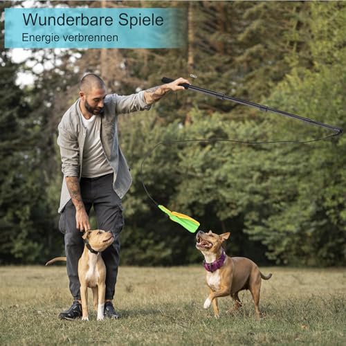 ETACCU Reizangel Hunde Große Hunde, Hundespielzeug Ausziehbar, 150cm Flirt Pole mit Seil Spielzeug, Hundespielzeug Für Kleine & Mittlere & Große