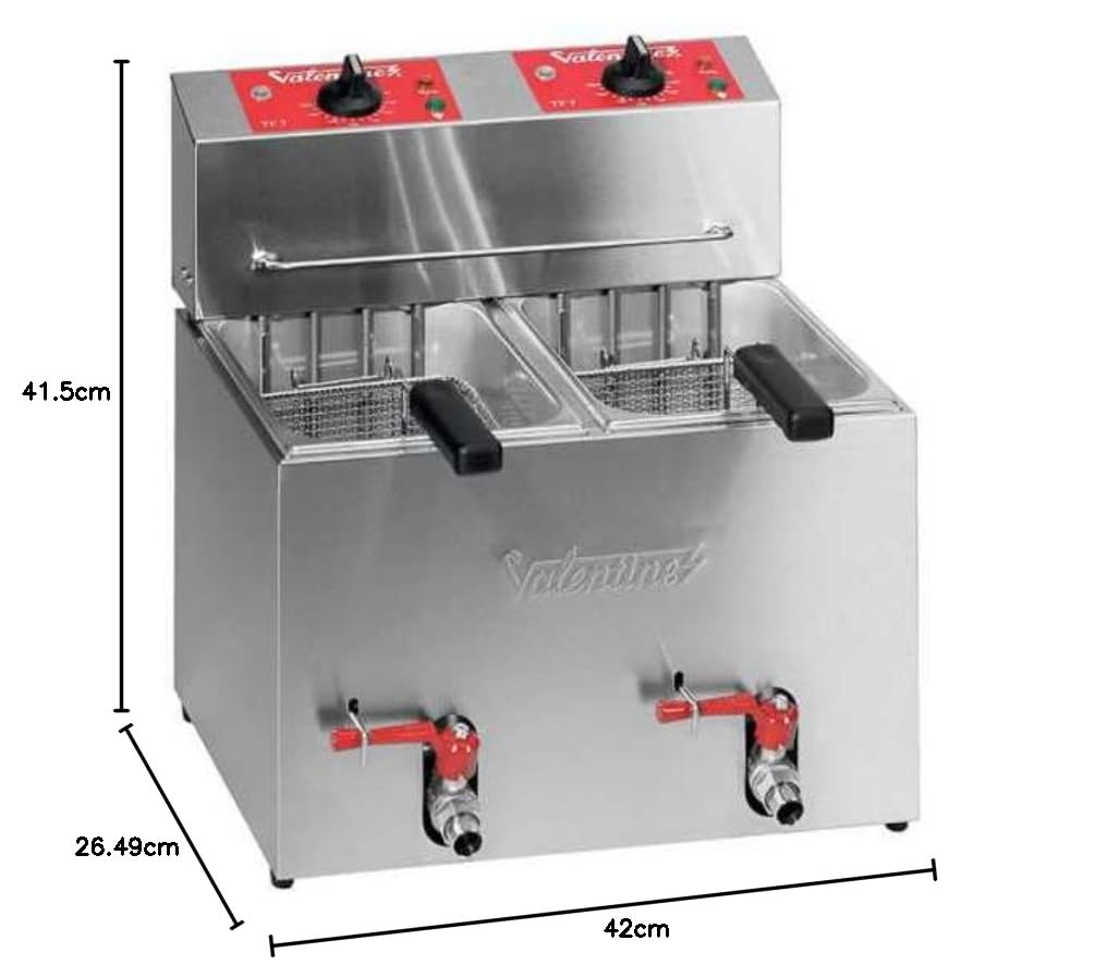 MBH - Friggitrice Elettrica Industriale Valentine da 5 + 5 Litri con 2 Cestelli per la Ristorazione. Friggitrice Professionale in Acciaio Inox per Bar, Ristorante e Cucina Industriale