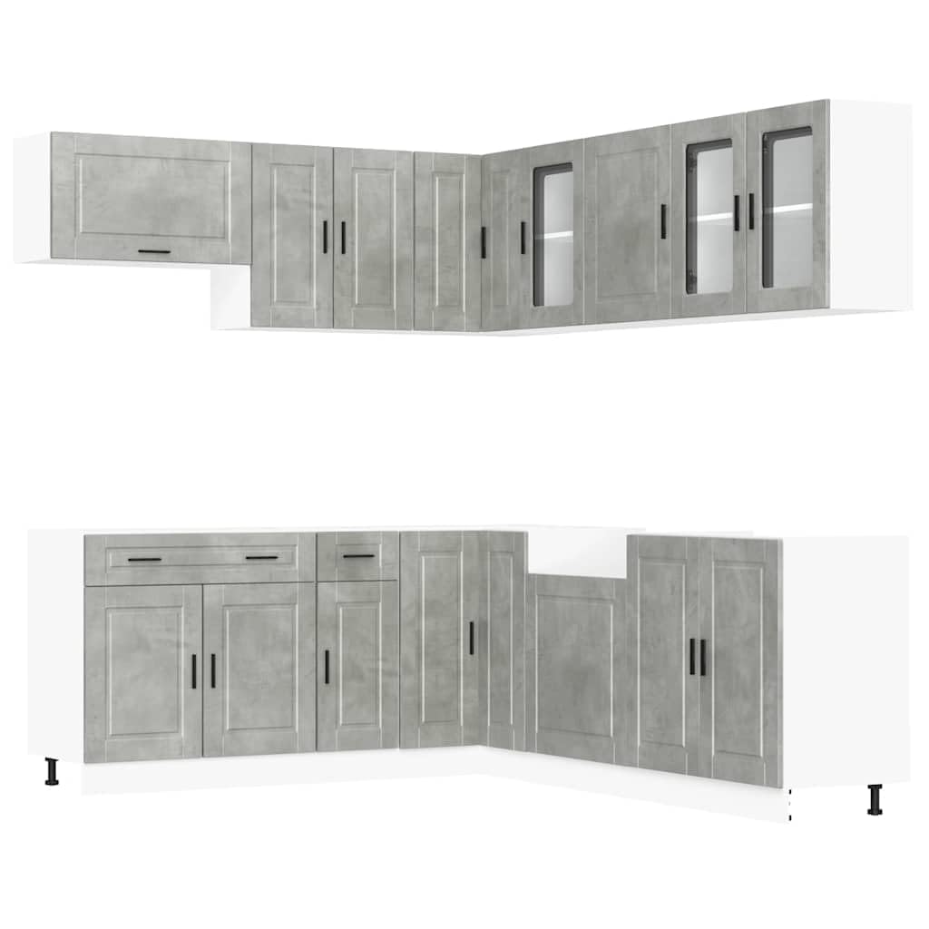 Set di mobili da cucina Porto grigio cemento, materiale in legno, durevole, piedini regolabili, molto spazio, per la cucina