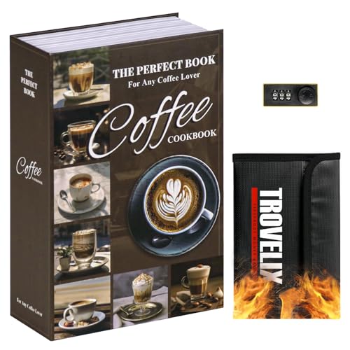 SEKAM Book Safe with Combination Lock Hidden Safe (24 x 15 x 5.5 cm) with Fireproof Bag Secret Diversion Safe Hollow Book Box Hidden Storage Money Safe Box for Cash (COFFEE)