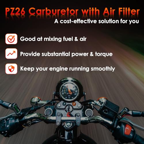 Image of PZ26 Carburetor with Air Filter Replacement for 1981-1984 Honda XR100, 1985-2004 XR100R, 2004-2013 CRF100F, TRX250, TRX250EX Recon, CB125, Taotao & More (Pack of 2)