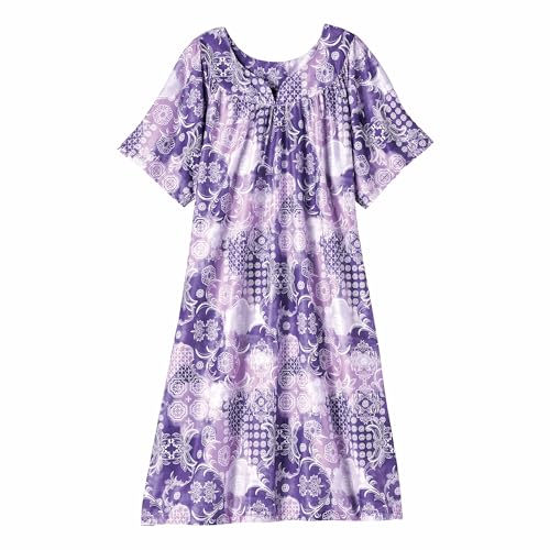 Image of AmeriMark Casual Women's Patio Muumuu House Dress Loose Comfortable Short Sleeve Sun Dress Lounger Gown Sleepwear for Ladies