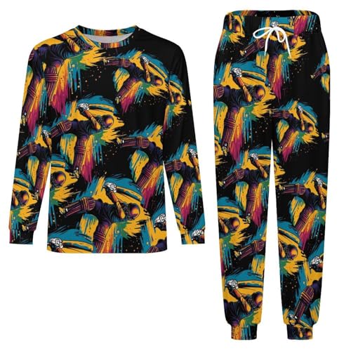 Cricket Player Men's Pajamas Set Crew Neck Sleepwear Sets Top And Bottom Pjs Set Long Sleeve Loungewear3