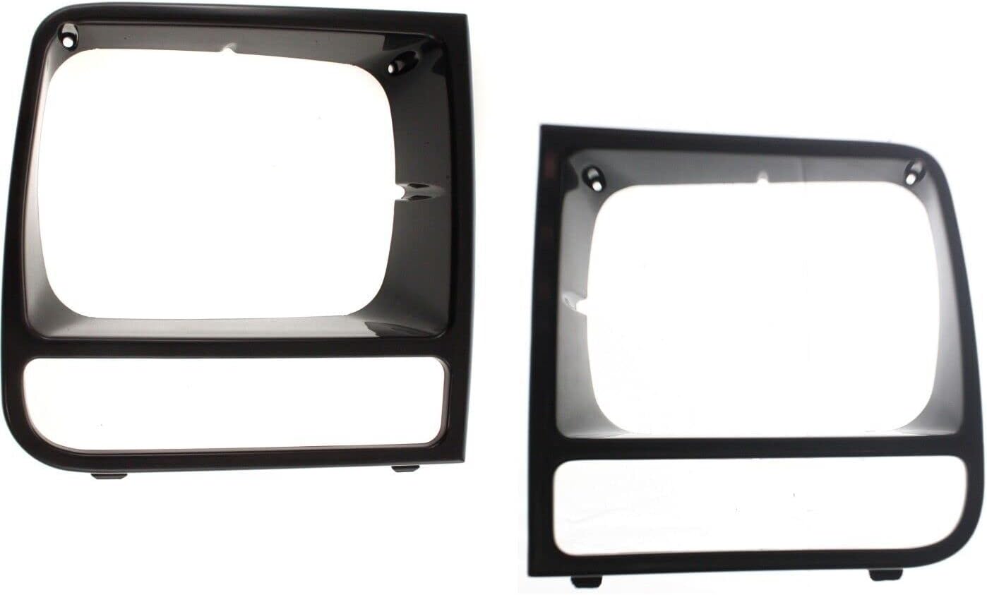 DAT AUTO PARTS Front Left Driver & Right Passenger Side Head Light Door Grille Bezel Pair Replacement For 1997-2001 Jeep Cherokee Gloss Black Smooth Grill CH2512156 CH2513156