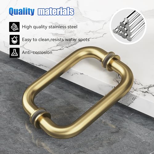 Bathlink 6" Shower Door Handle, Back to Back Tubular Handle Compatible with 1/4" to 1/2" Thickness Glass for Shower Doors, Stainless Steel 304 Shower Doors Handles Replacement in Brushed Gold by Bathlink - Image 2