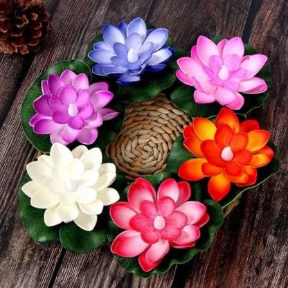 ARANKA Floating Flowers for Water Bowl, Floating Candles, Water Sensor Diya, LED Candles Artificial Lotus Flower Decoration with LED Diya Tea Lights, Natural-Looking Decorative Flower, Pack of 1-image-39