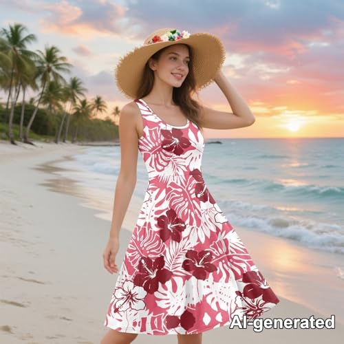Image of Hawaii Matching Couple Outfits Husband and Wife Clothing Fashionable Mens Casual Shirts Hawaii Dress with Soft Fabric