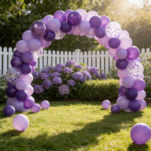 Image of 100Pcs Purple Balloons with Metallic Pastel Dark Purple Confetti Balloons | 12inch Purple Chrome Confetti Latex Balloons Kit for Women Birthday Wedding Baby Bridal Shower Halloween Party Decorations