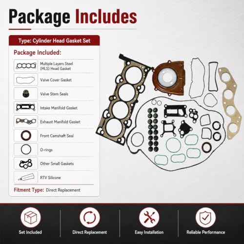 Image of SecosAutoparts Cylinder Head Gasket Set Compatible with Ford Focus 2012-2017 2.0L L4 MLS Head Gasket Kit Replaces CM5E-6051-DF HS54995 with Valve Cover Intake Exhaust Manifold Gaskets