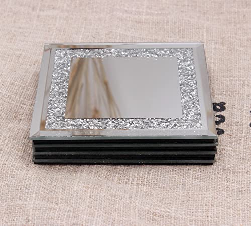 Tstarer Set Of 4 Square Glass Mirrored Coaster , Decorative Sliver Crushed Diamond Cup Mat For Restaurant Kitchen Bar Dining Table- 4 X 4 In #TOP3