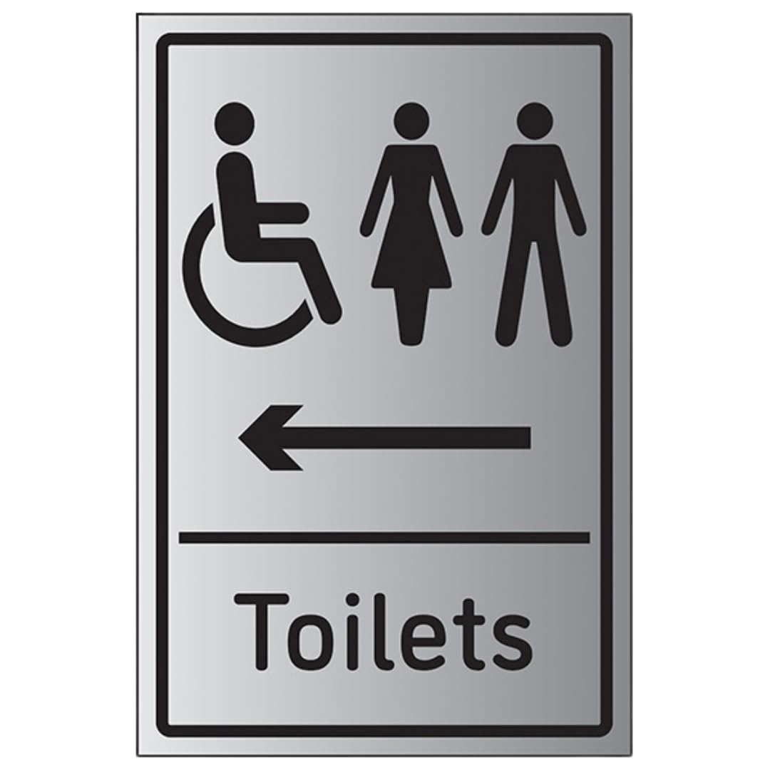 V Safety Mixed Toilets Arrow Left - 200mm x 300mm - Self Adhesive Aluminium Effect