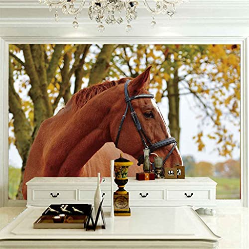 Décoration murale trompe l'oeil de cheval brun pour masquer un mur