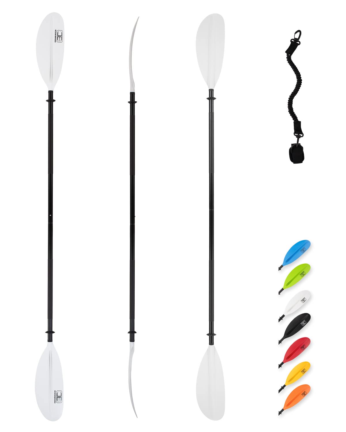 OCEANBROAD Kayak Paddle 90.5in/230cm Alloy Shaft Kayaking Boating Canoeing Oar with Paddle Leash 1 Paddle