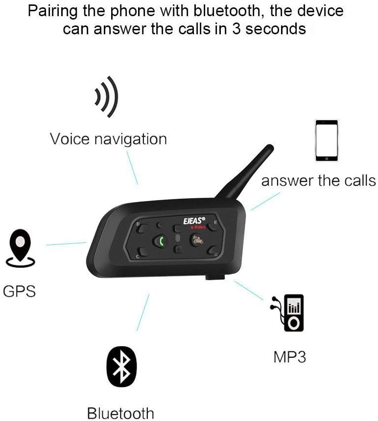 Ejeas V6 Pro Interfono Casco Bluetooth per Moto, Compatibilità Navigatore e  MP3, Scocca Impermeabile, Massimo 6 Piloti in un Raggio di 1200m, Interfono  con Cuffia e Microfono (2xV6 pro) : Amazon.it: Elettronica