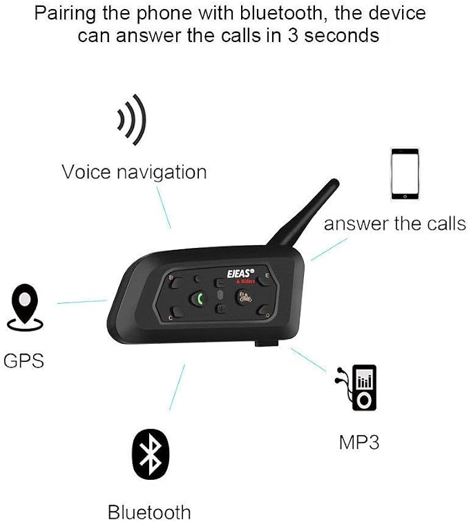 Ejeas V6 Pro Interfono Casco Bluetooth per Moto, Compatibilità Navigatore e  MP3, Scocca Impermeabile, Massimo 6 Piloti in un Raggio di 1200m, Interfono  con Cuffia e Microfono (2xV6 pro) : Amazon.it: Elettronica