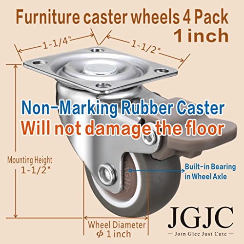 1 Inch Casters,Low Profile Casters Set of 4,Small Furniture Casters