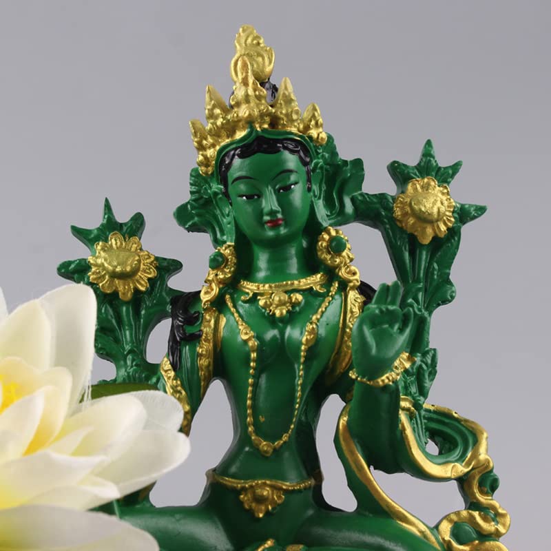 Amazon｜西蔵 （チベット） 仏教 菩薩像 13.5cm 緑度母菩薩 樹脂製