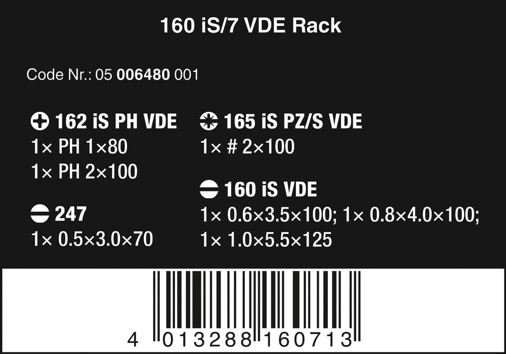 Wera 05006480001 160 iS/7, Jeu de tournevis isolés VDE, 7 pièces