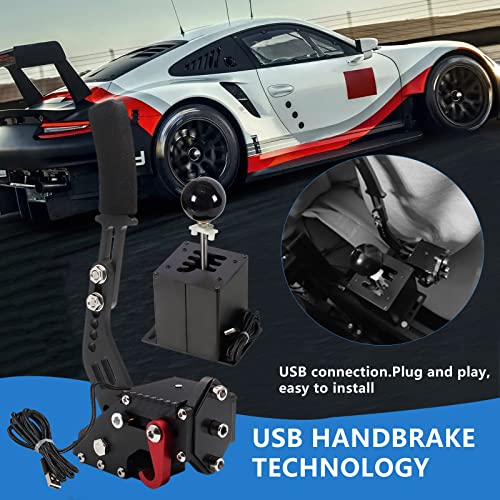 Gstp Pc Usb Simulator Shifter 64 Bit Handbrake With Clamp Compatible With G29 G27 G25 G920 T300Rs/Gt Steering Wheel Sequential H Gear Shifter Compatible With Ats Ets Dust Wrc Sim Racing Games 6+R Black #TOP6