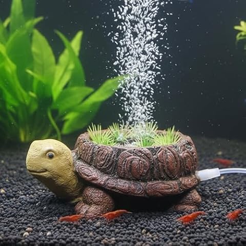 LIYAOLI Aquarium Air Stone Bubbler - Resin Turtle Tank Decor, Fish Tank Bubbler Decorations with Oxygenation Function, Perfect Turtle Tank Accessories for Aquarium Landscape, with Air Tubing Cover