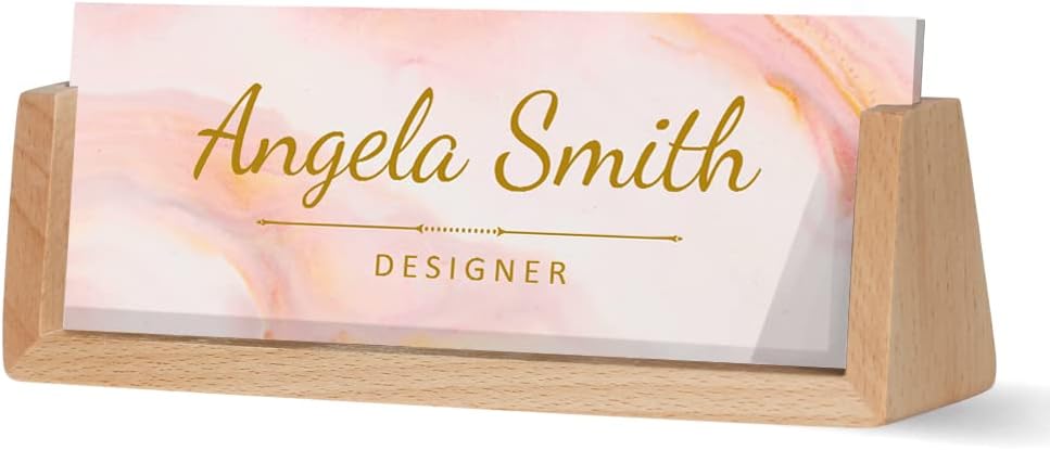 Desk Name Plate Personalized Acrylic Desk Name Plate with Wooden Base Custom Name Plate for Desk Office Decor Unique Gift (Pink Marble)