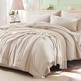 Anluoer Juego de Edredón Queen Beige de 7 Piezas, Cama en una Bolsa con Sábanas, Juegos de Ropa de Cama para Todas las...