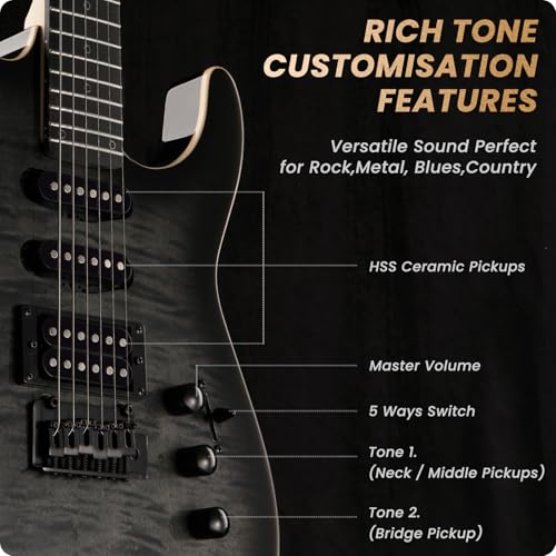 3934 solid body electric guitar electric guitar kit with bone nut full size 6 string guitars with 24 frets poplar body aaa flame maple top guitarra electrica with hss ceramic pickupblack