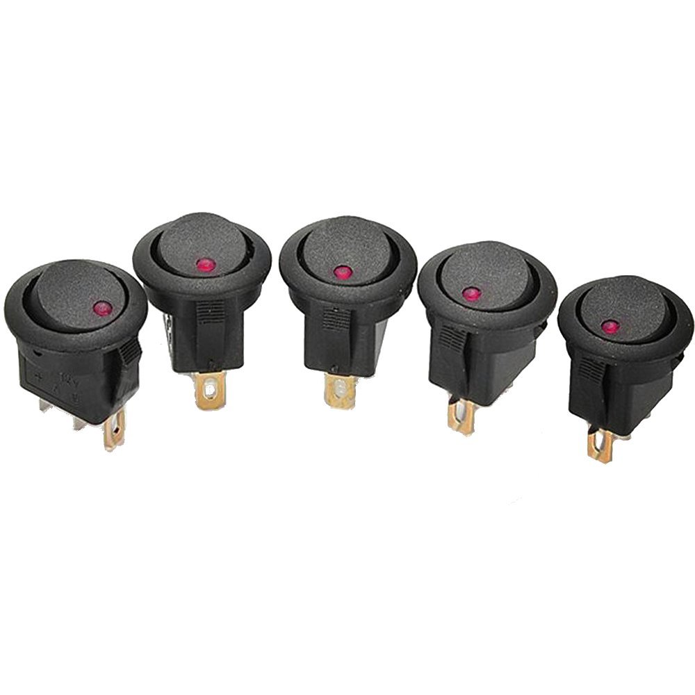 5 Interruttori A Bilanciere LED Rossi 12V 3 Poli SPST Per Auto - Nippon America